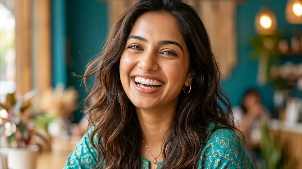 Woman with a straight, confident smile after orthodontic treatment