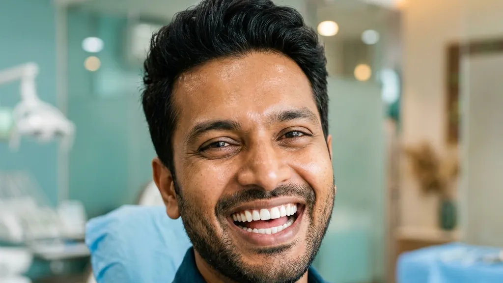 Teeth cleaning and scaling – smiling man with clean, healthy teeth